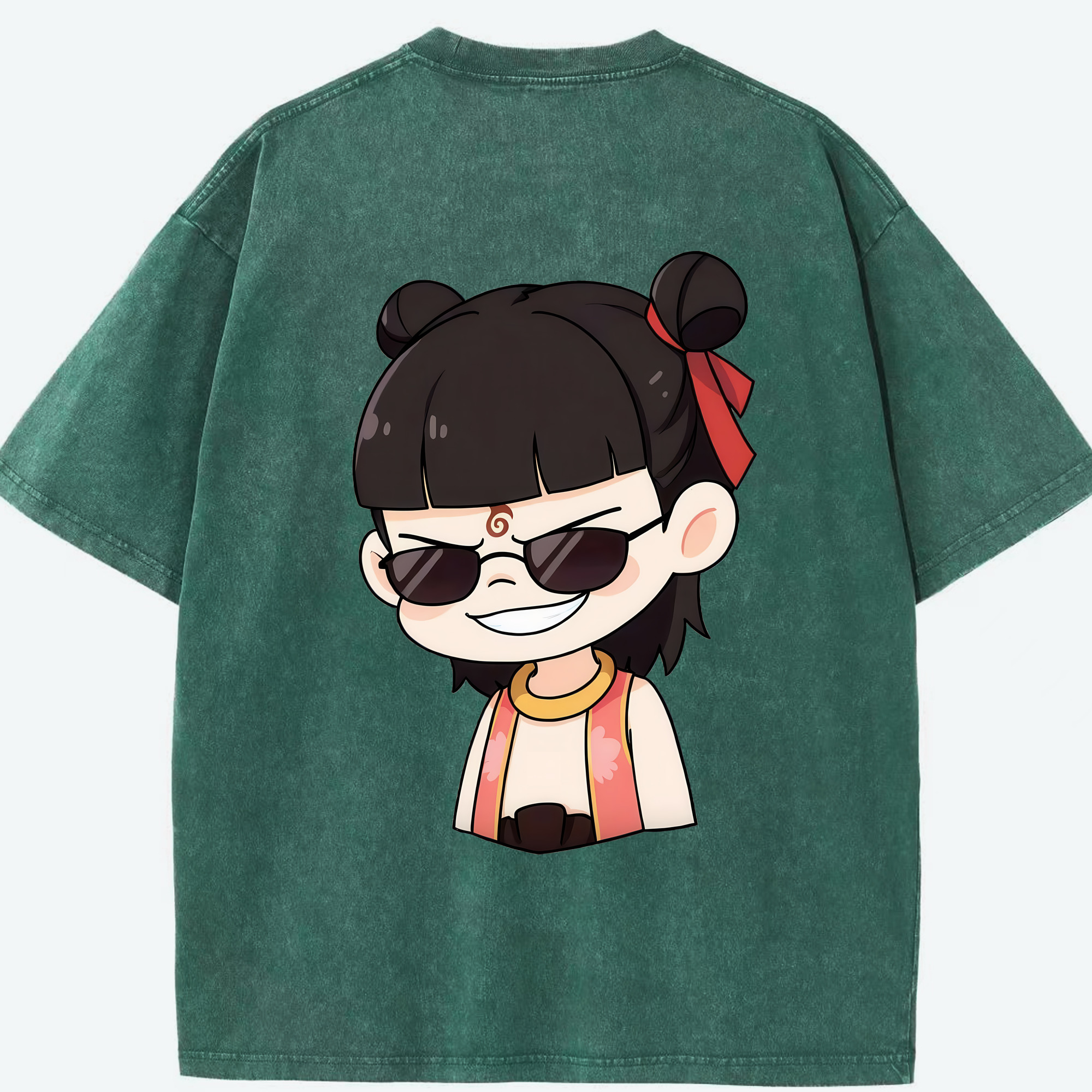 （画像用） Ne Zha 2 ナタ 魔童の大暴れ 綿100% ヴィンテージ風 半袖Tシャツ（背面プリント）